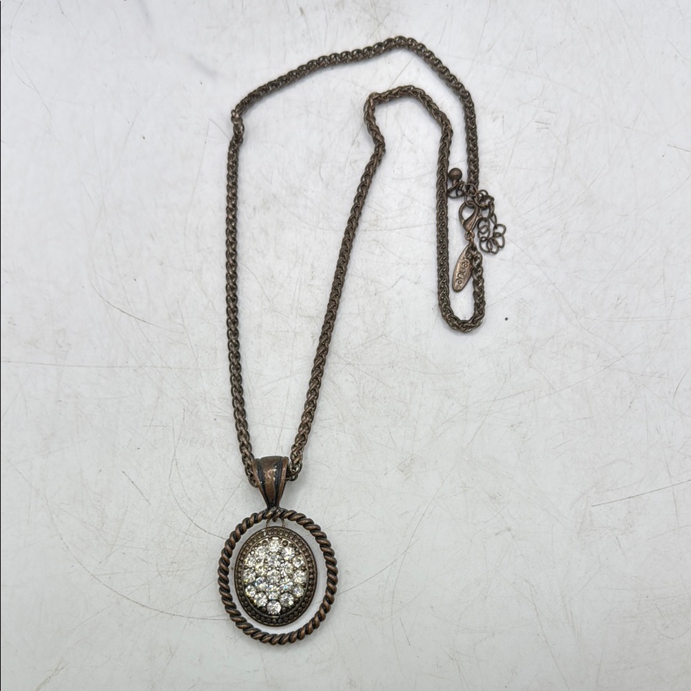 Avenue Elegant Bronze Pendant Necklace Rhinestone Chain Victorian Oval Jewelry 18$